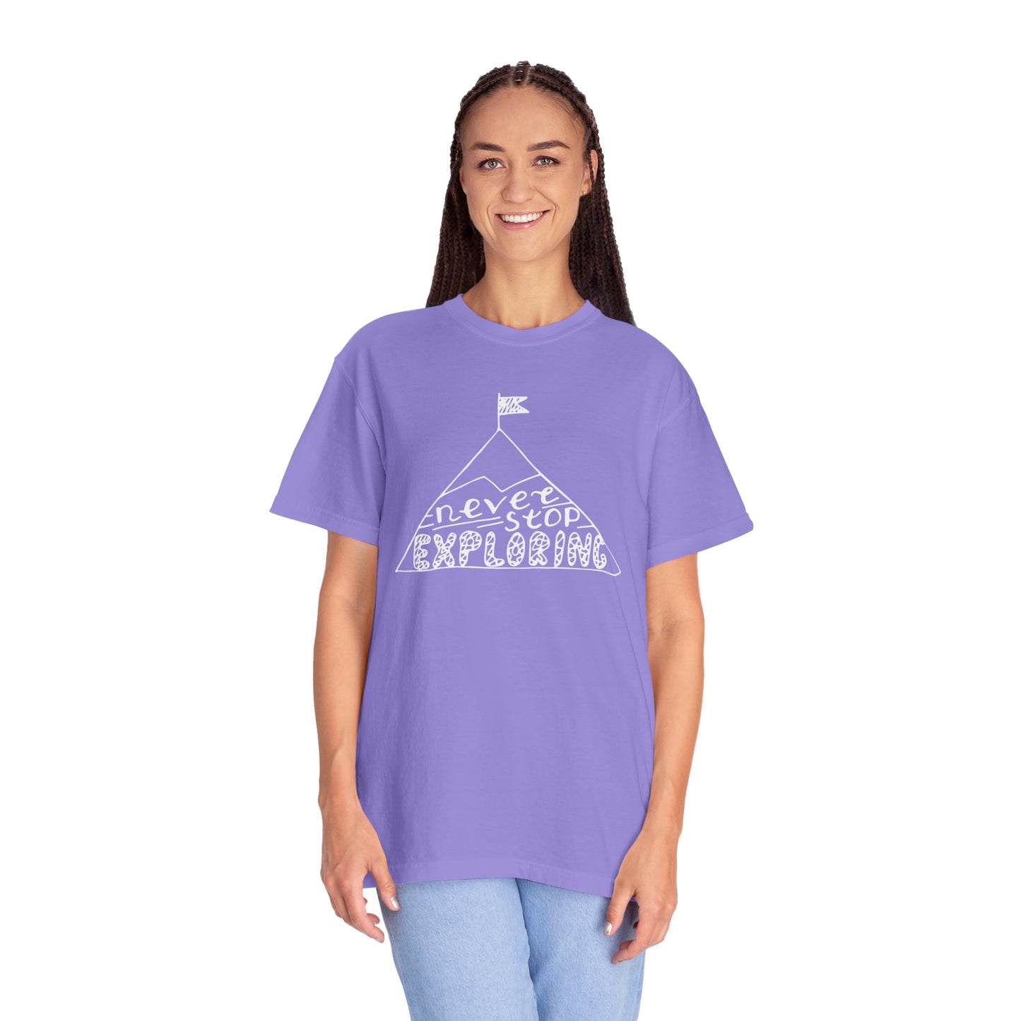 Never Stop Exploring Cool Tee Trekking Outdoor Adventure Hiking Nature Lover Rocks Climbing Unisex Heavy Cotton T-Shirt