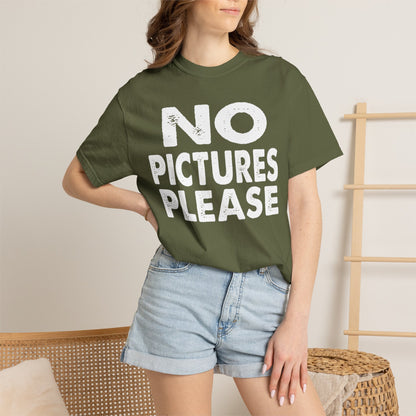 No Picture Please Photogenic Tee No Flash Camera-Shy Personal Space Unisex Heavy Cotton T-Shirt
