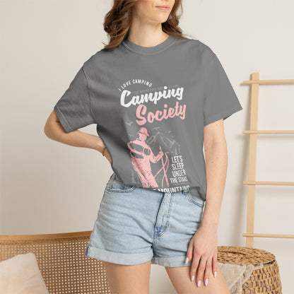 Funny Camping Society I Love Camping Enthusiastic Traveler Sarcastic Adventure Birds In The Mountains Unisex Heavy Cotton T-Shirt