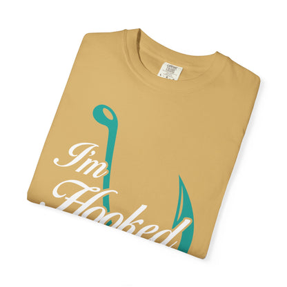 Funny I’m Hooked Rod and Reel Tackle Box Catch Of The Day Sarcastic Fishing Adventure Unisex Heavy Cotton T-Shirt