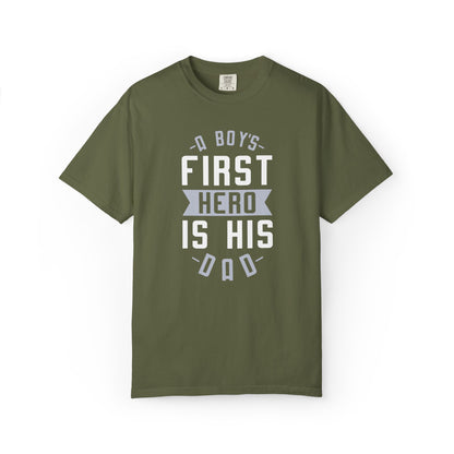 Cute A Boys First Hero Is His Dad Role Model Loving Father Fatherhood Heroic Dad Unisex Heavy Cotton T-Shirt