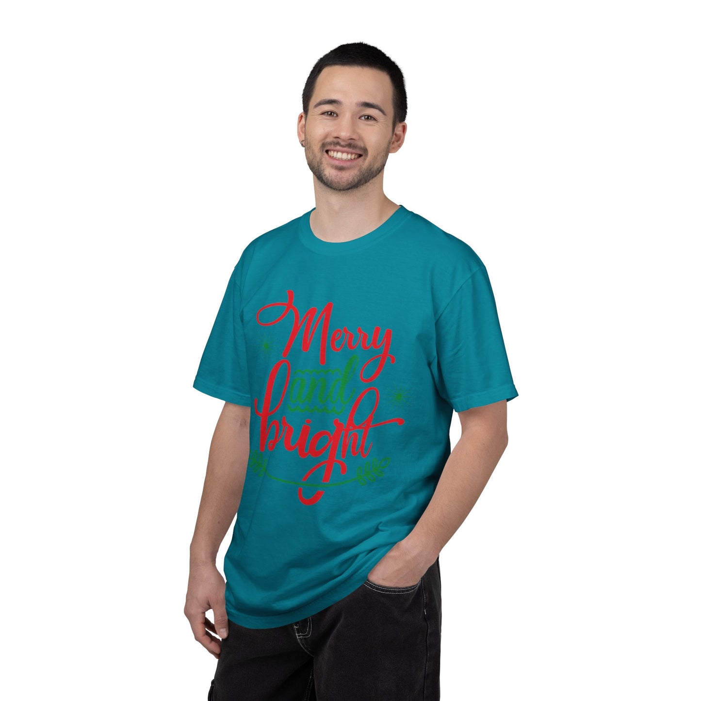 Cheerful Merry & Bright Joyful Christmas Time Christmas Lights Merry Christmas Jesus Birth Unisex Heavy Cotton T-Shirt