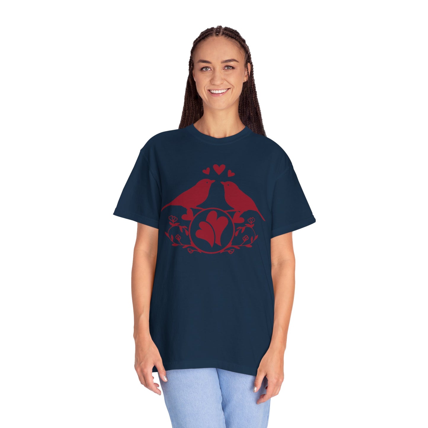 Romantic Love Birds Monogram Boundless Love Affection Lover’s Tee Infinite Bliss Butterfly Kisses Evergreen Romance Unisex Heavy Cotton T-Shirt