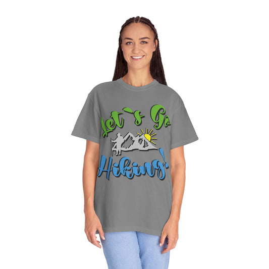 Let’s Go Hiking! Trendy Tee Adventure Mountain Hut Fun Activities Unisex Heavy Cotton T-Shirt