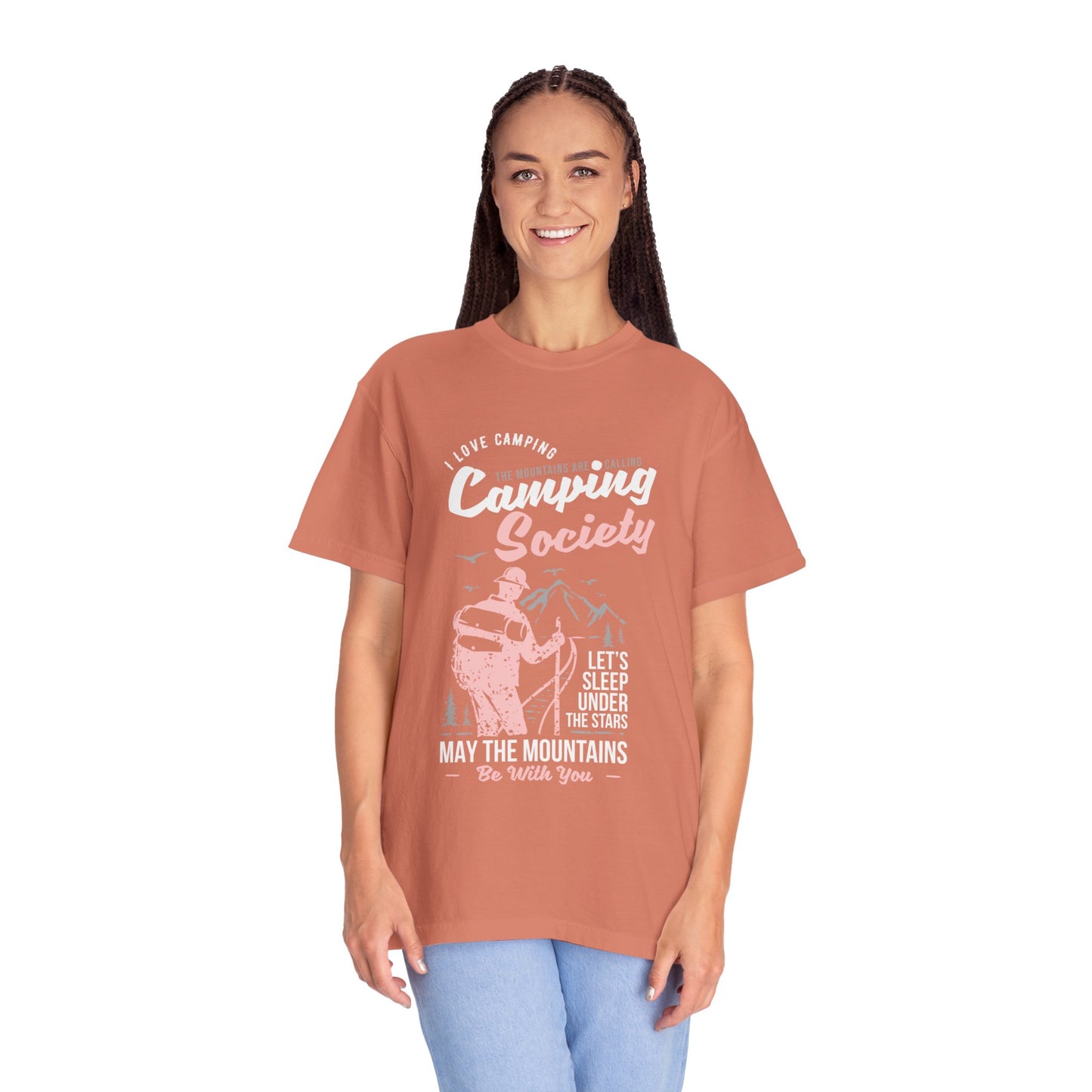 Funny Camping Society I Love Camping Enthusiastic Traveler Sarcastic Adventure Birds In The Mountains Unisex Heavy Cotton T-Shirt