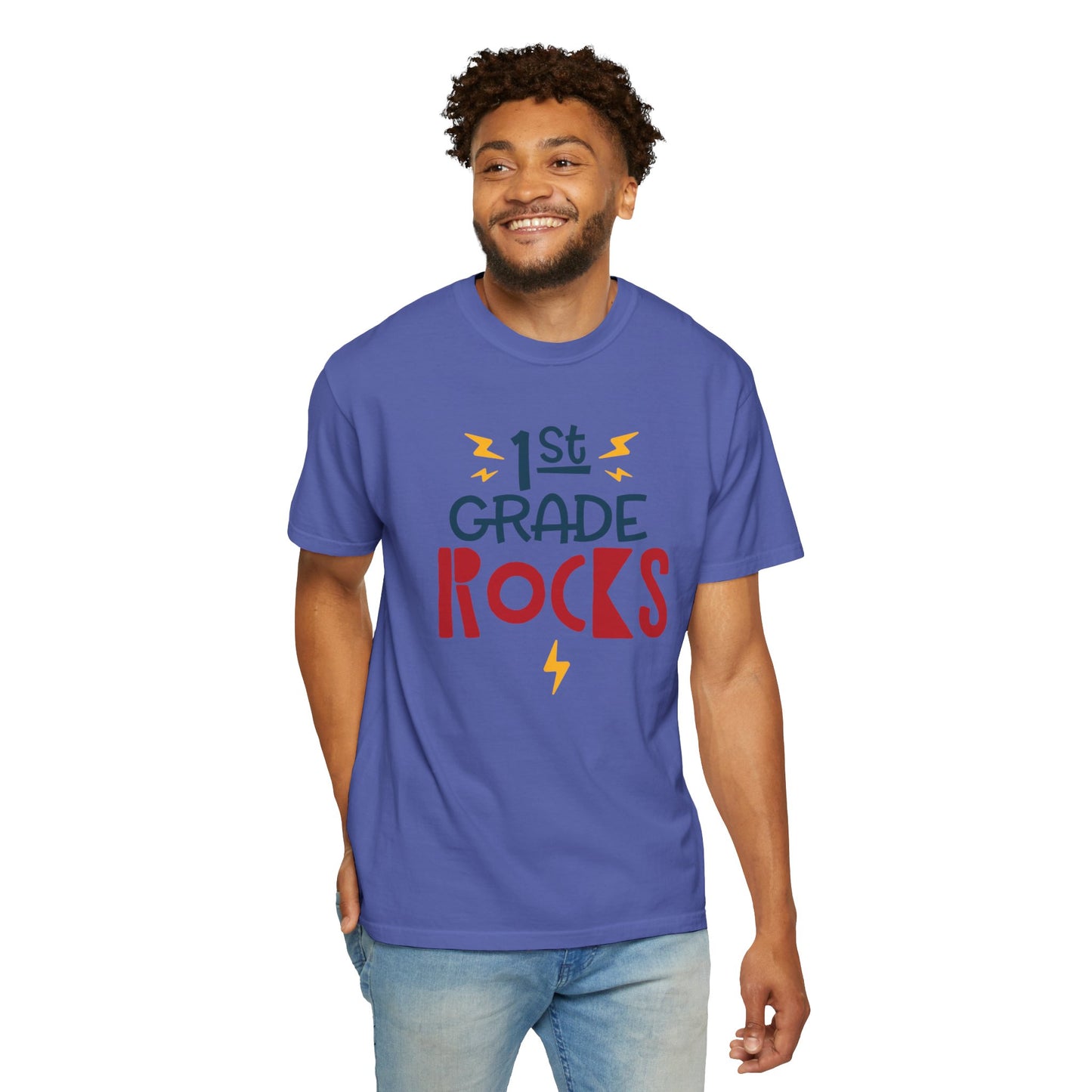Funny 1st Grade Romeo Learning Legend Super Scholar Junior Geniuses Science Star Student’s Day Unisex Heavy Cotton T-Shirt