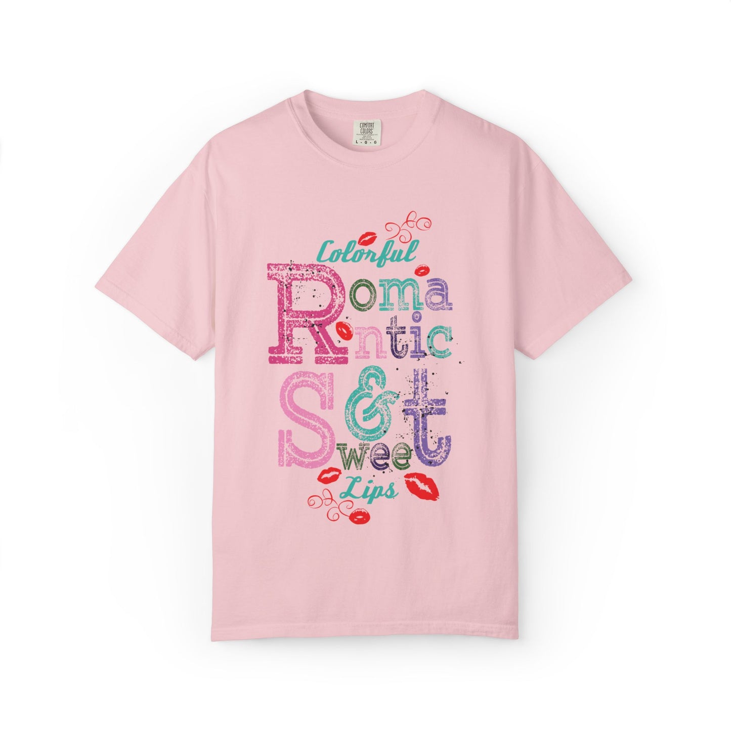Colorful Romantic & Sweet Lips Affection Lovers Tee Romantic Relationship Forever Strawberry-Tinted Kisses Satin Softness Unisex Heavy Cotton T-Shirt