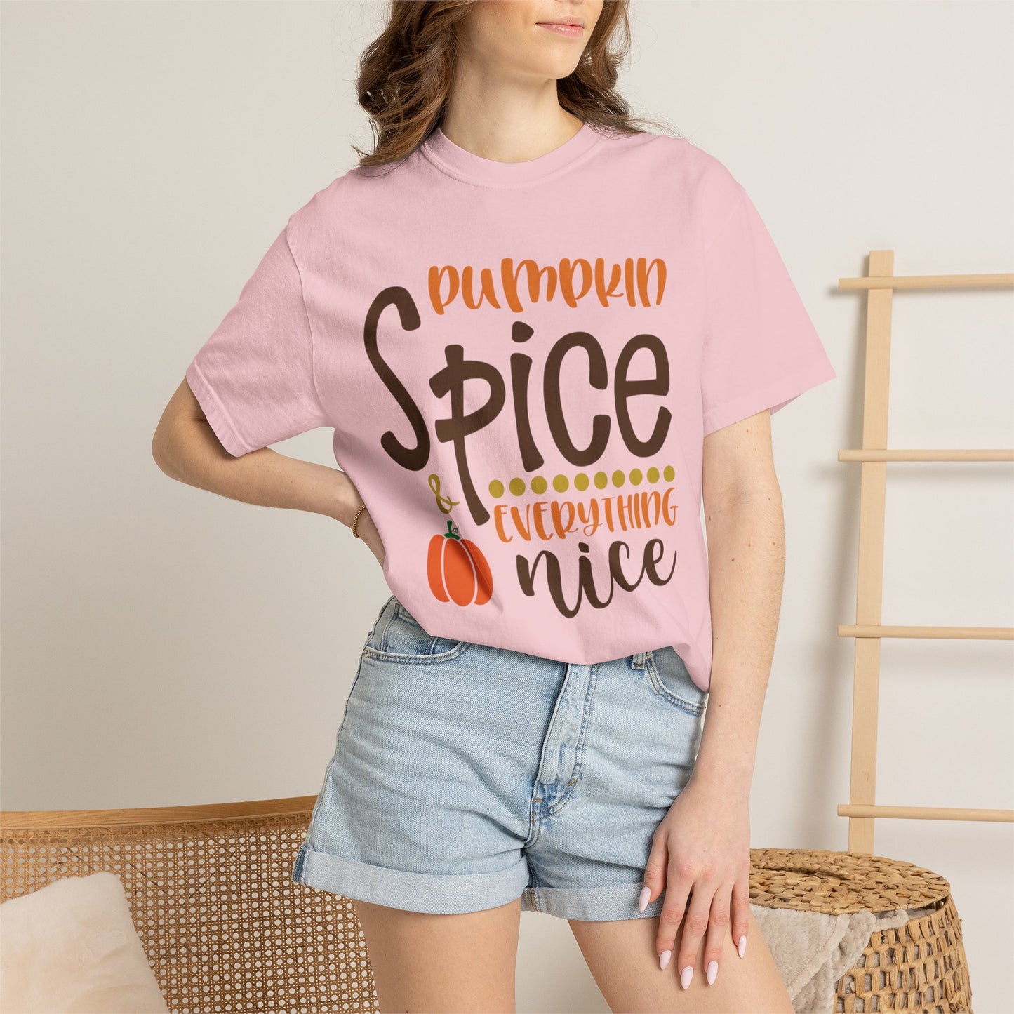 Pumpkin Spice & Everything Nice Halloween Autumn Delight Pumpkin Lovers Tee Seasonal Spices Fall Fusion Unisex Heavy Cotton T-Shirt