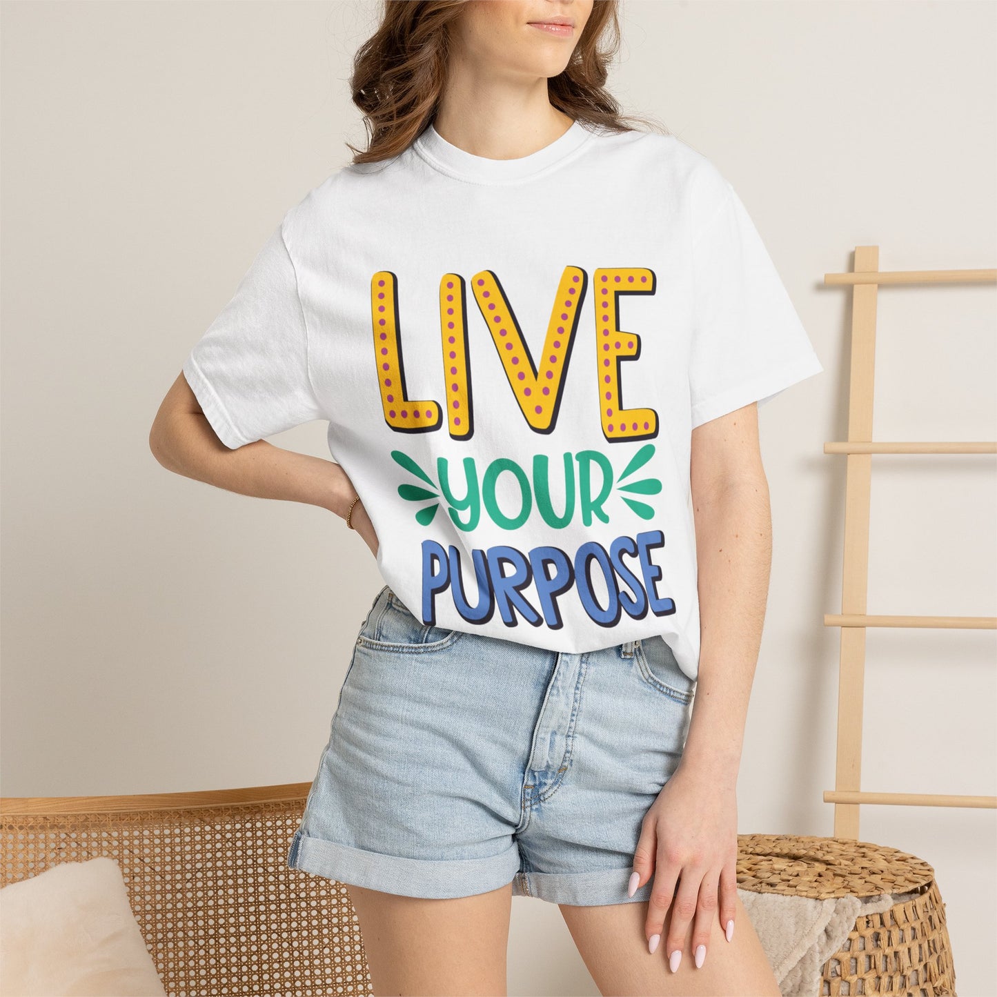 Live Your Purpose Inspirational Tee Stay Focused Positive Message Set Your Goal Empowering Personal Growth Unisex Heavy Cotton T-Shirt