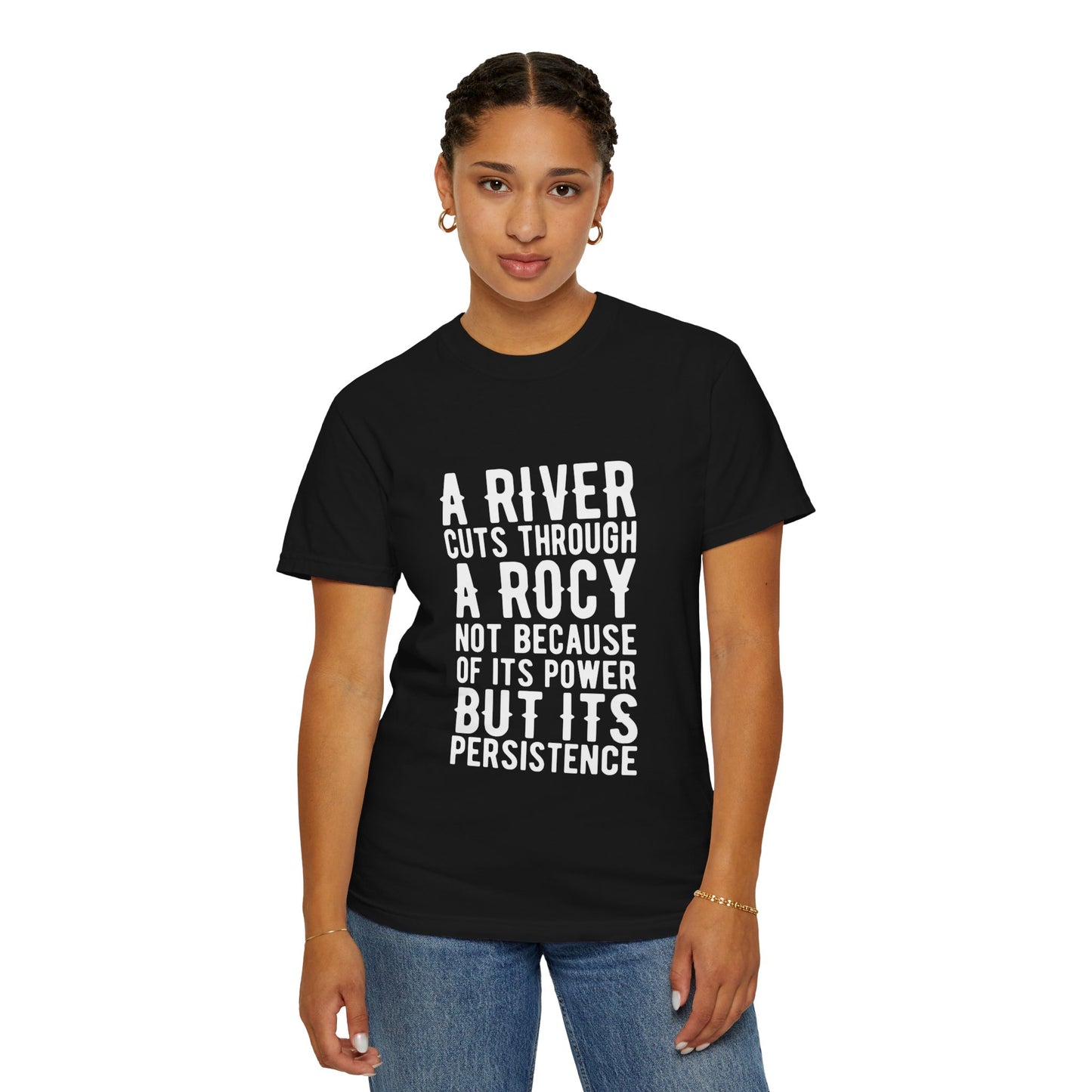 A River Cuts Through A Rock Stop Wishing Start Doing Action Goal Setting Modern Tee Achievement Unisex Heavy Cotton T-Shirt