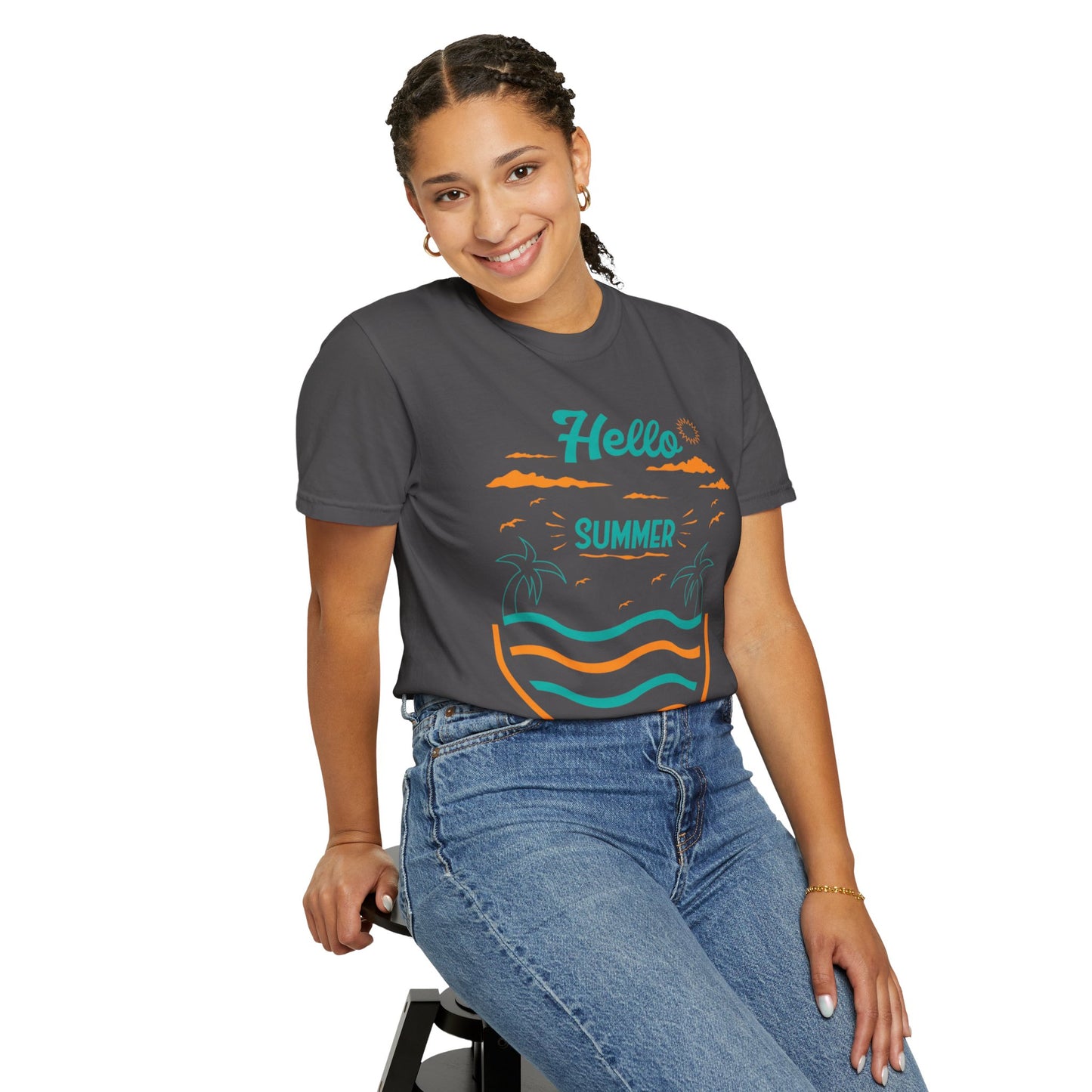 Exciting Hello Summer Sunrise & Sunburn Beach Days Ice Cream Summer Camp Unisex Heavy Cotton T-Shirt