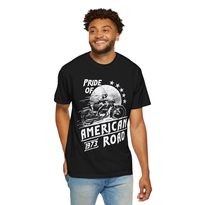 Vintage Pride Of The American Road 1973 Nostalgic Trendy Tee Motorcycle Classic Ride Legendary Bike Unisex Heavy Cotton T-Shirt