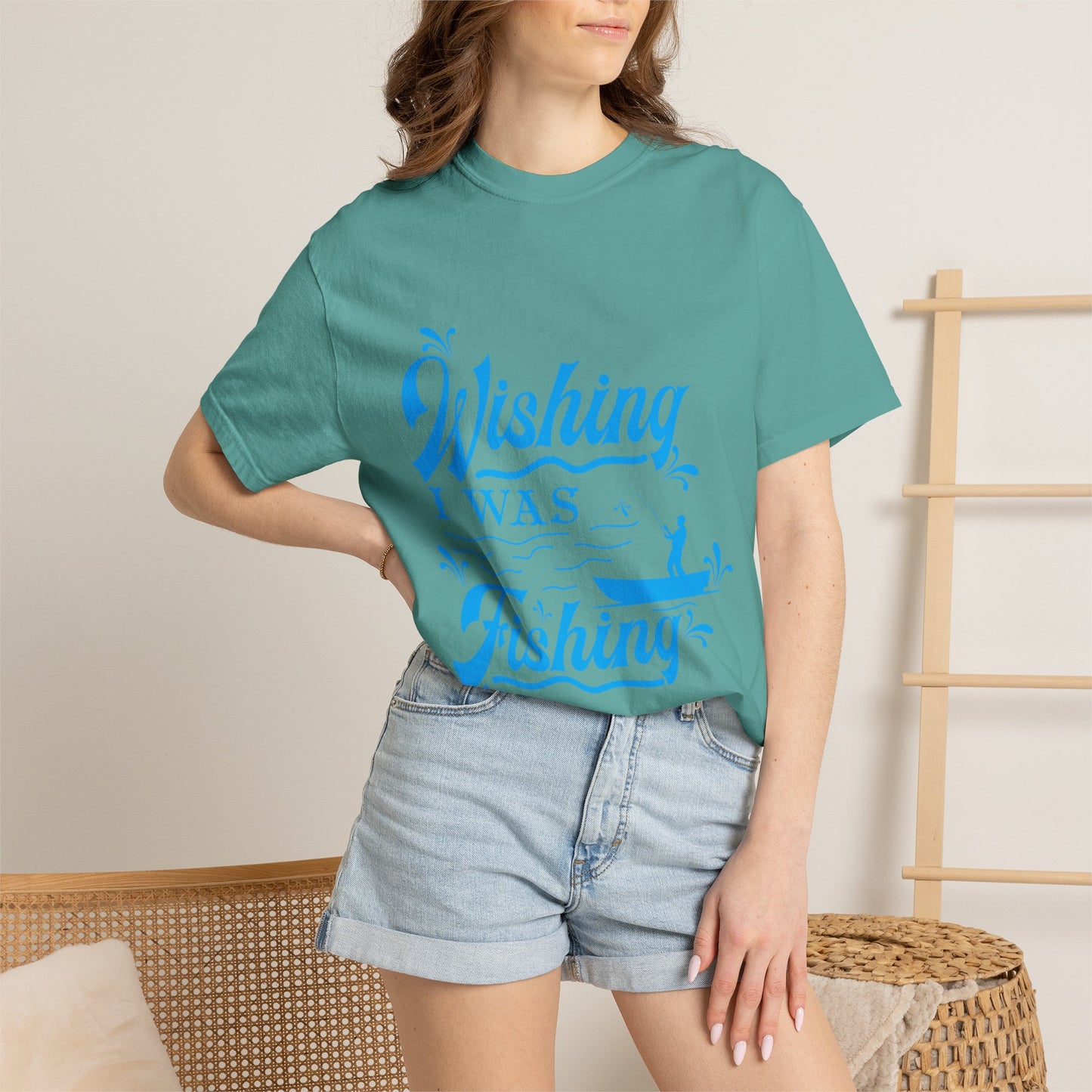 Funny Wishing I Was Fishing Catch and Release Unconditional Love Fishing Boat  Fishing Rod Sarcastic Adventure Unisex Heavy Cotton T-Shirt