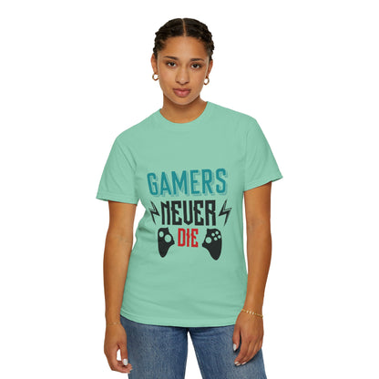 Gamers Never Die Warriors Tee Non-Stop Playing Obsession Mastery Thrill Unisex Heavy Cotton T-Shirt