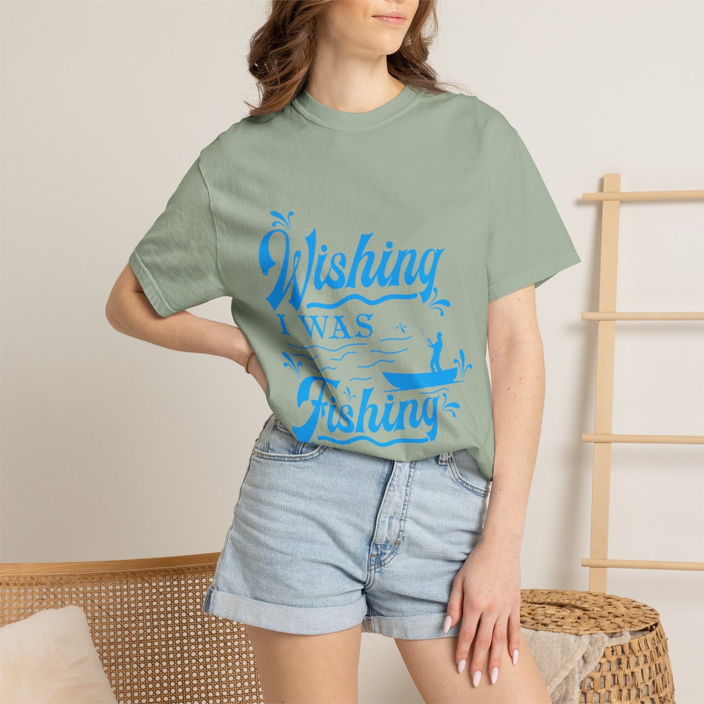 Funny Wishing I Was Fishing Catch and Release Unconditional Love Fishing Boat  Fishing Rod Sarcastic Adventure Unisex Heavy Cotton T-Shirt