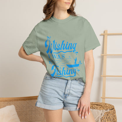 Funny Wishing I Was Fishing Catch and Release Unconditional Love Fishing Boat  Fishing Rod Sarcastic Adventure Unisex Heavy Cotton T-Shirt