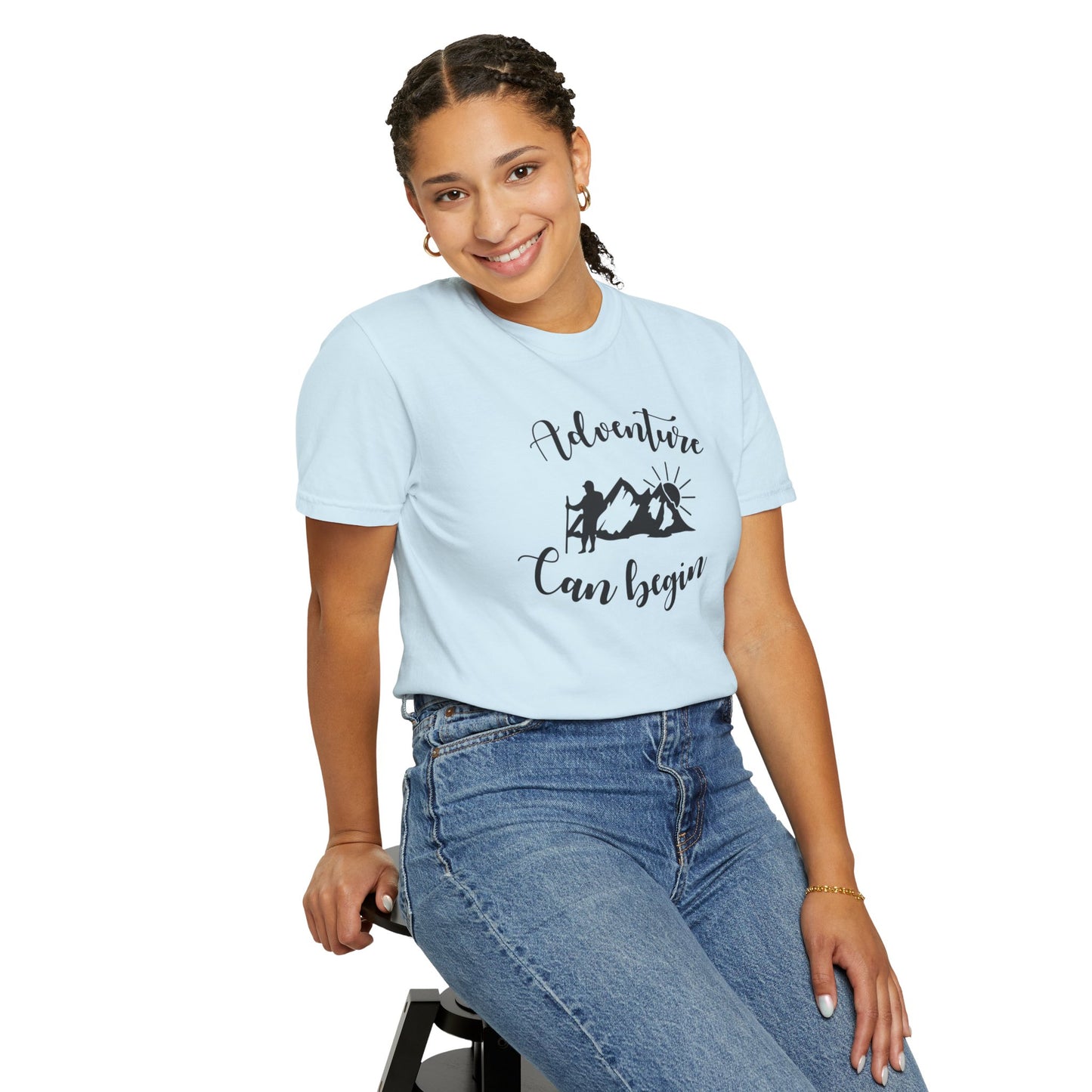 Adventure Can Begin Trendy Tee Enjoyment Mountain Hut Belays Ropes Fun Activities Exploring Unisex Heavy Cotton T-Shirt