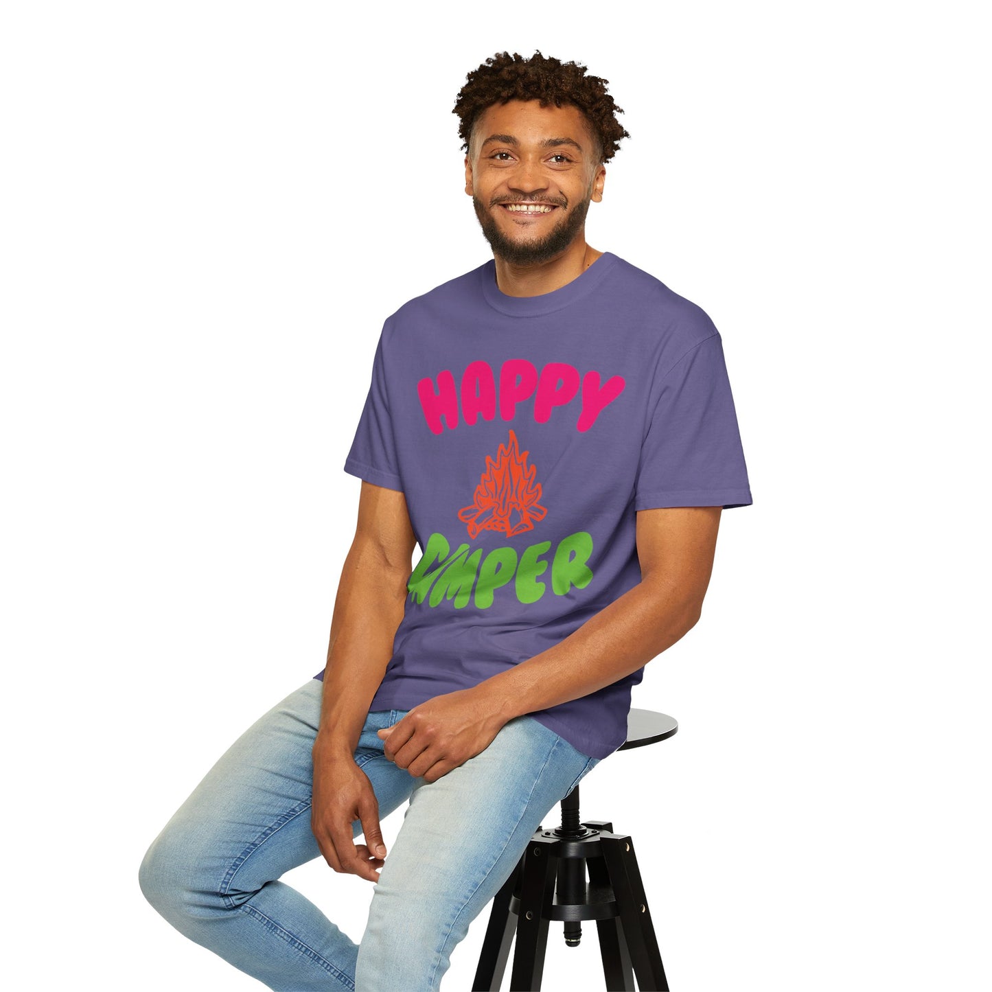 Happy Camper Freedom Fighter Adventure Lovers Tee Nature Exploration Bonfire Travel Van Unisex Heavy Cotton T-Shirt