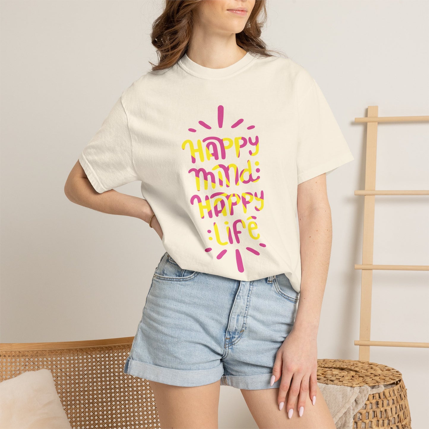 Happy Mind Happy Life Love Hope Worship Eternity Tee Peaceful Living Religious Beliefs Unisex Heavy Cotton T-Shirt