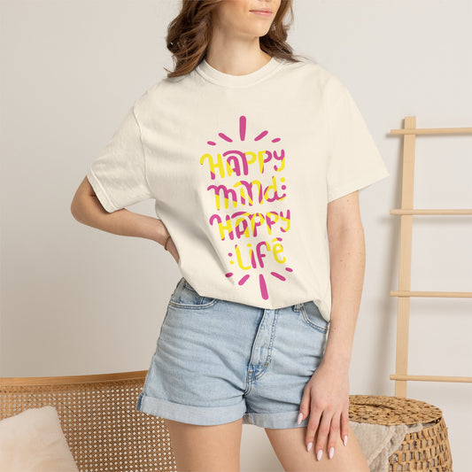 Happy Mind Happy Life Love Hope Worship Eternity Tee Peaceful Living Religious Beliefs Unisex Heavy Cotton T-Shirt