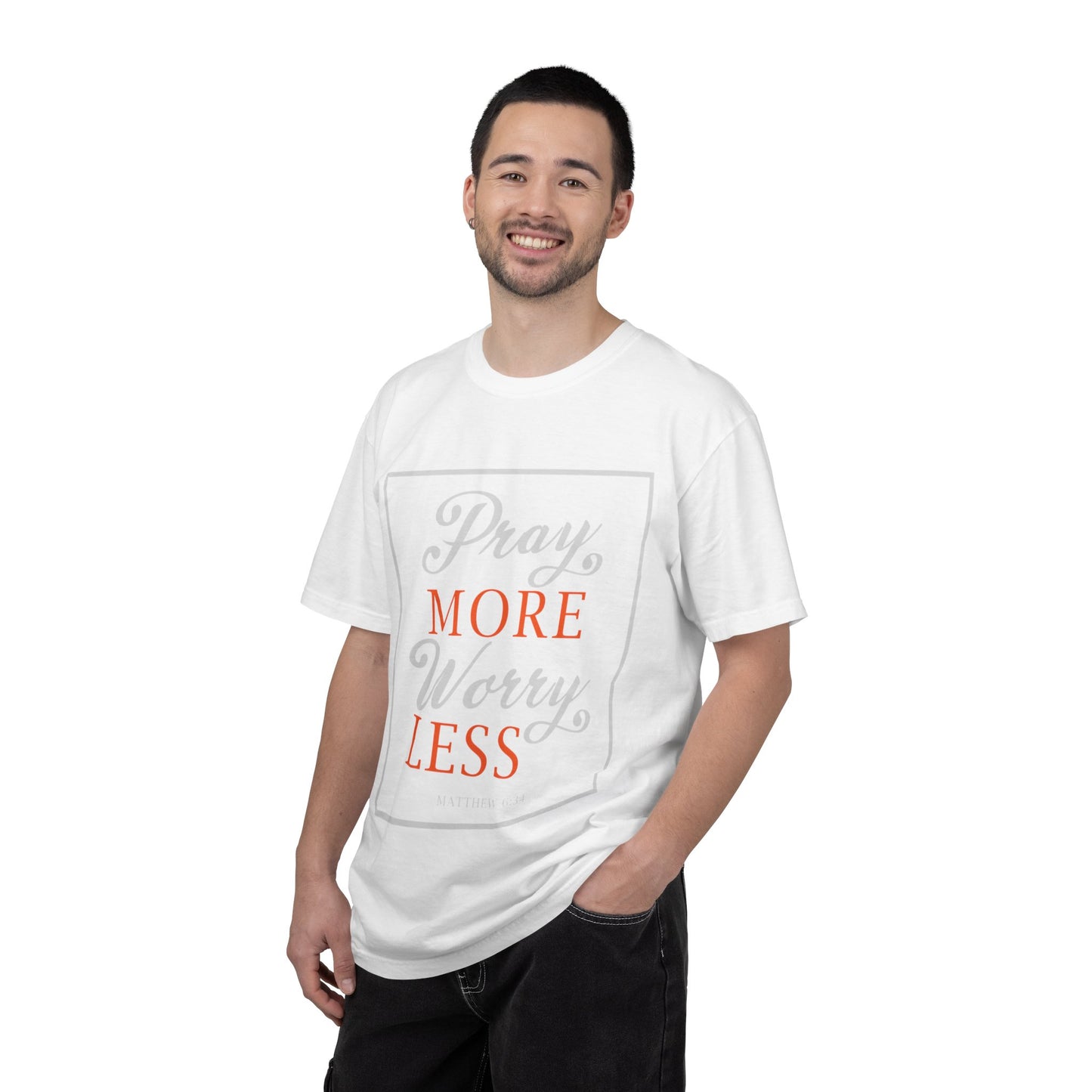 Pray More Worry Less Heavenly Feather White God’s Creation Eternity Tee Purest Being Cross Symbol Unisex Heavy Cotton T-Shirt