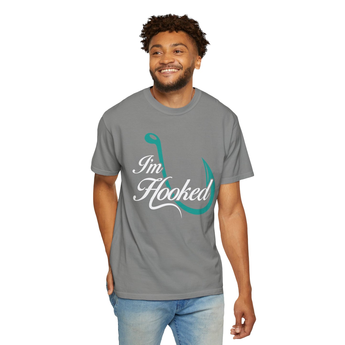 Funny I’m Hooked Rod and Reel Tackle Box Catch Of The Day Sarcastic Fishing Adventure Unisex Heavy Cotton T-Shirt