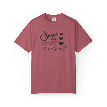 Serve One Another In Love Emotional Bond Affection Lovers Tee Romantic Relationship Forever Support Unisex Heavy Cotton T-Shirt