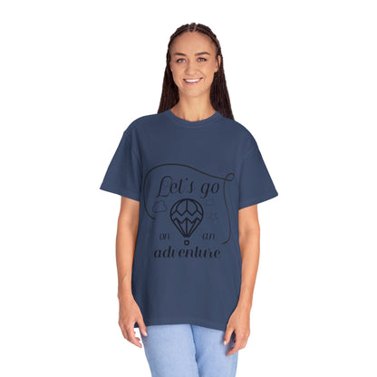 Let’s Go On An Adventure Nature Exploration Bonfire Travel Lovers Tee Freedom Hot Air Balloon Unisex Heavy Cotton T-Shirt