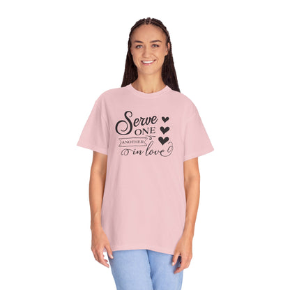 Serve One Another In Love Emotional Bond Affection Lovers Tee Romantic Relationship Forever Support Unisex Heavy Cotton T-Shirt