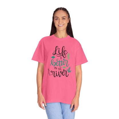 Life Is Better On The River Sand Seashells Waves Tee Elegance Glasses Amazing Fishes Unisex Heavy Cotton T-Shirt