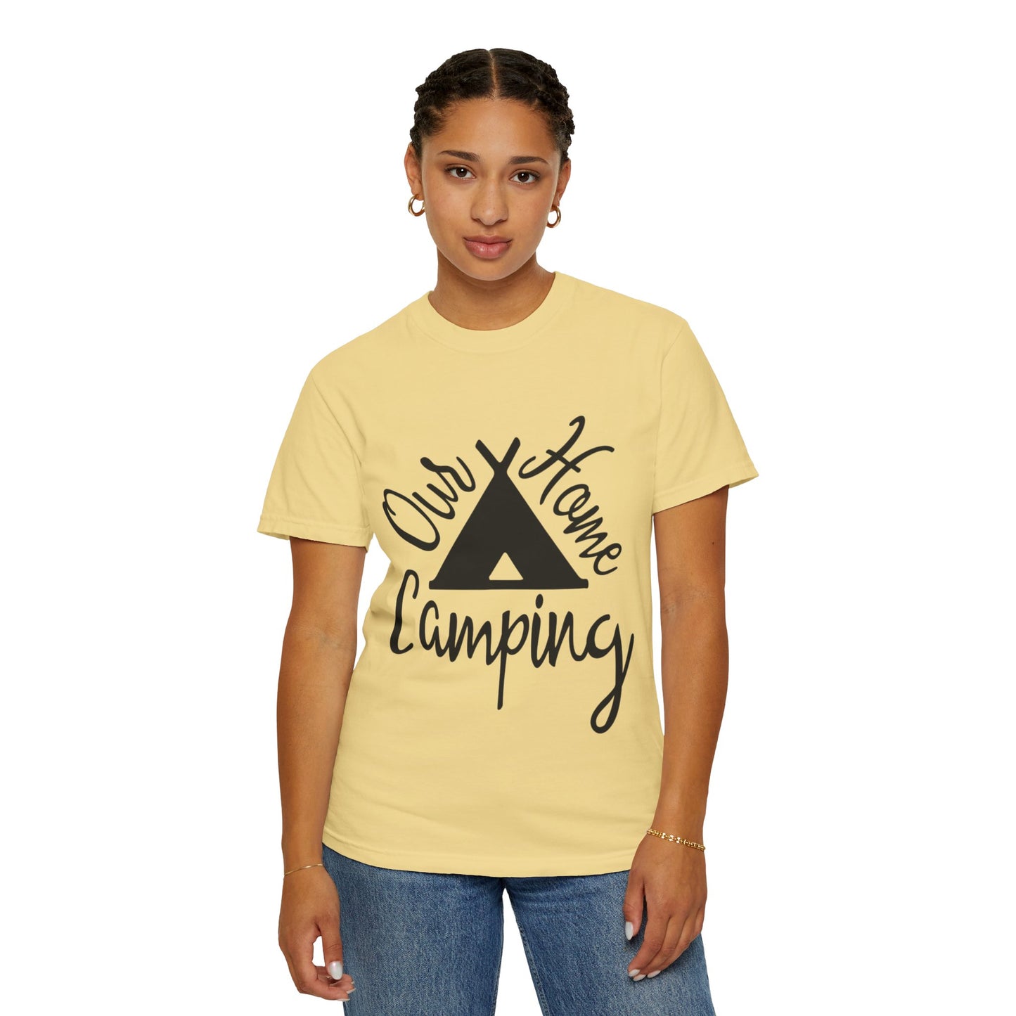 Our Home Camping Freedom Fighter Adventure Lovers Tee Nature Exploration Bonfire Travel Van Unisex Heavy Cotton T-Shirt
