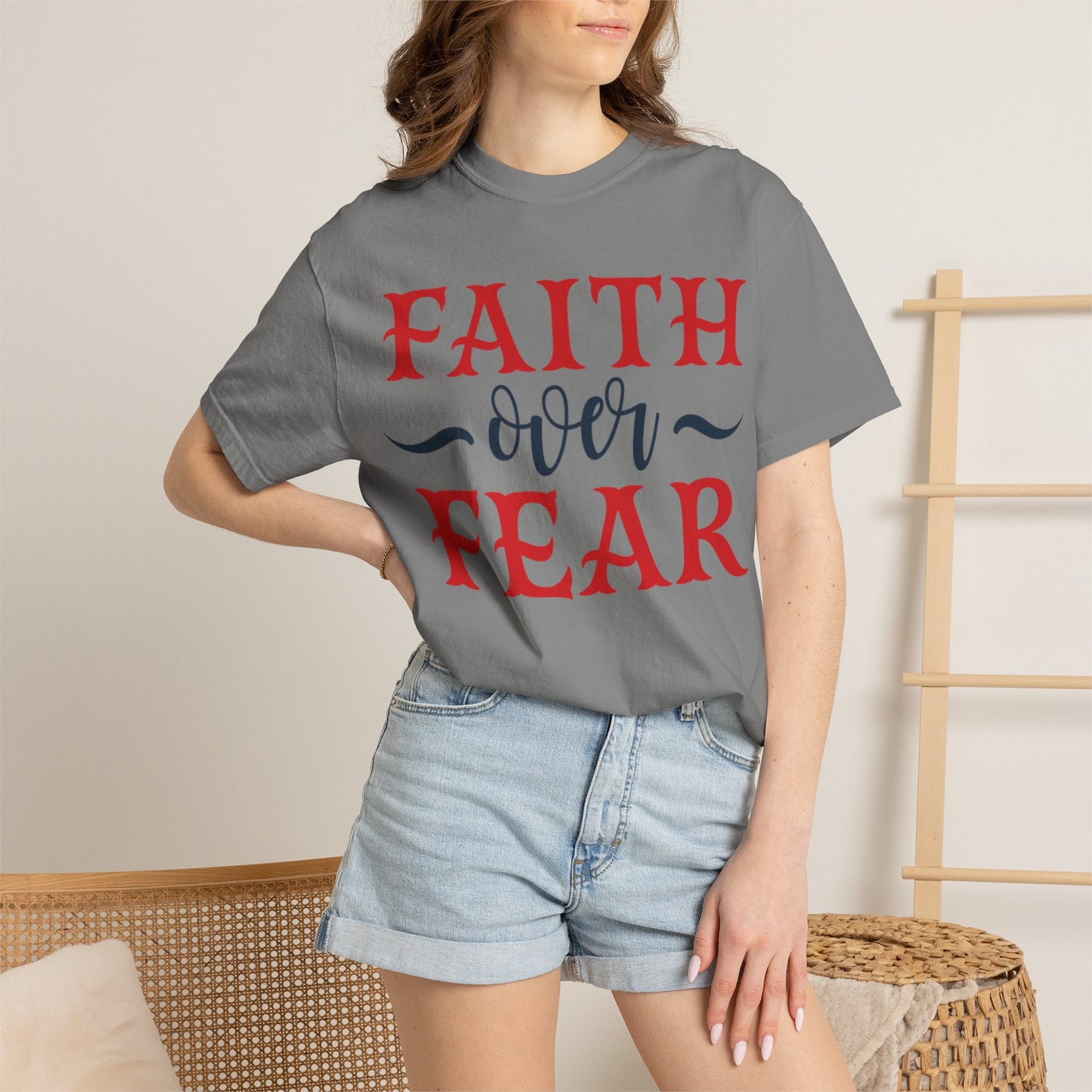 Faith Over Fear Stop Wishing Start Doing Action Goal Setting Modern Tee Achievement Self-Improvement Unisex Heavy Cotton T-Shirt