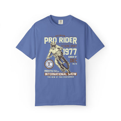 Vintage Reunion Pro Rider Extreme Sport 1977 Free Style Retro Bicycle Two Wheeled Adventure Unisex Heavy Cotton T-Shirt