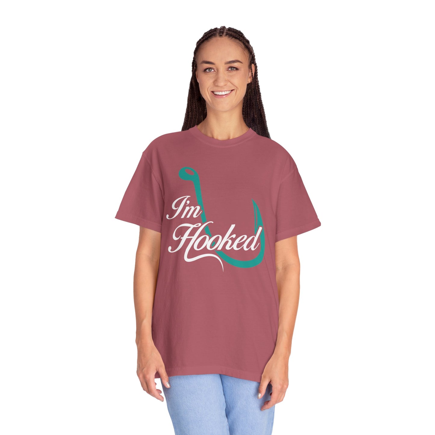 Funny I’m Hooked Rod and Reel Tackle Box Catch Of The Day Sarcastic Fishing Adventure Unisex Heavy Cotton T-Shirt