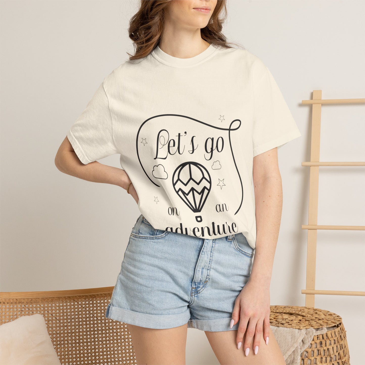 Let’s Go On An Adventure Nature Exploration Bonfire Travel Lovers Tee Freedom Hot Air Balloon Unisex Heavy Cotton T-Shirt