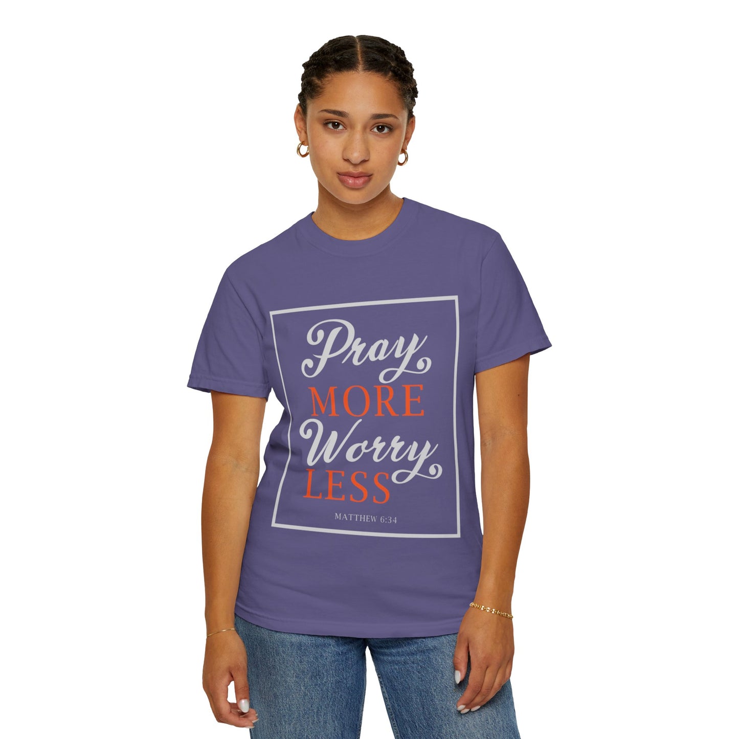 Pray More Worry Less Heavenly Feather White God’s Creation Eternity Tee Purest Being Cross Symbol Unisex Heavy Cotton T-Shirt