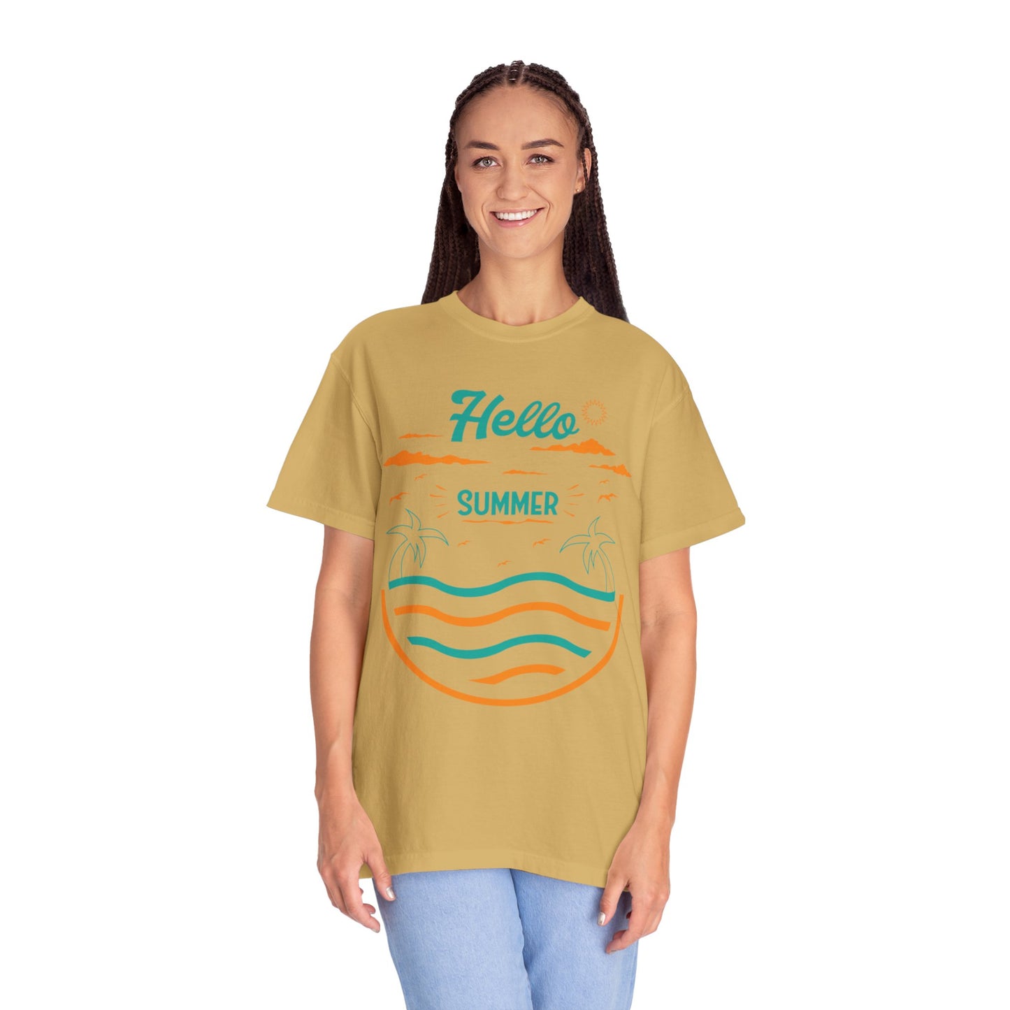 Exciting Hello Summer Sunrise & Sunburn Beach Days Ice Cream Summer Camp Unisex Heavy Cotton T-Shirt