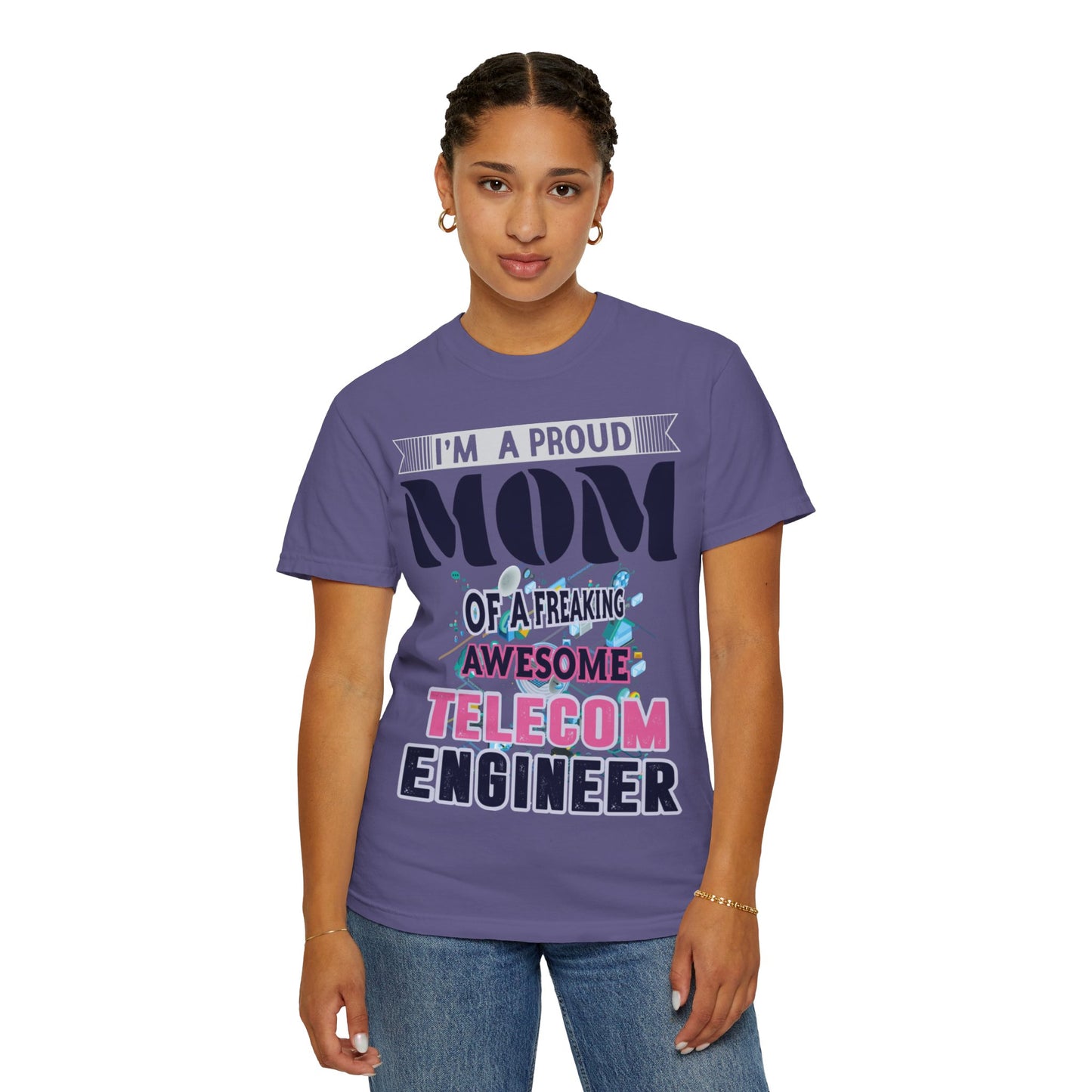 Proud Mom Telecom Engineer Mobile Technology Signal Processing Digital Communication Radio Frequencies Unisex Heavy Cotton T-Shirt
