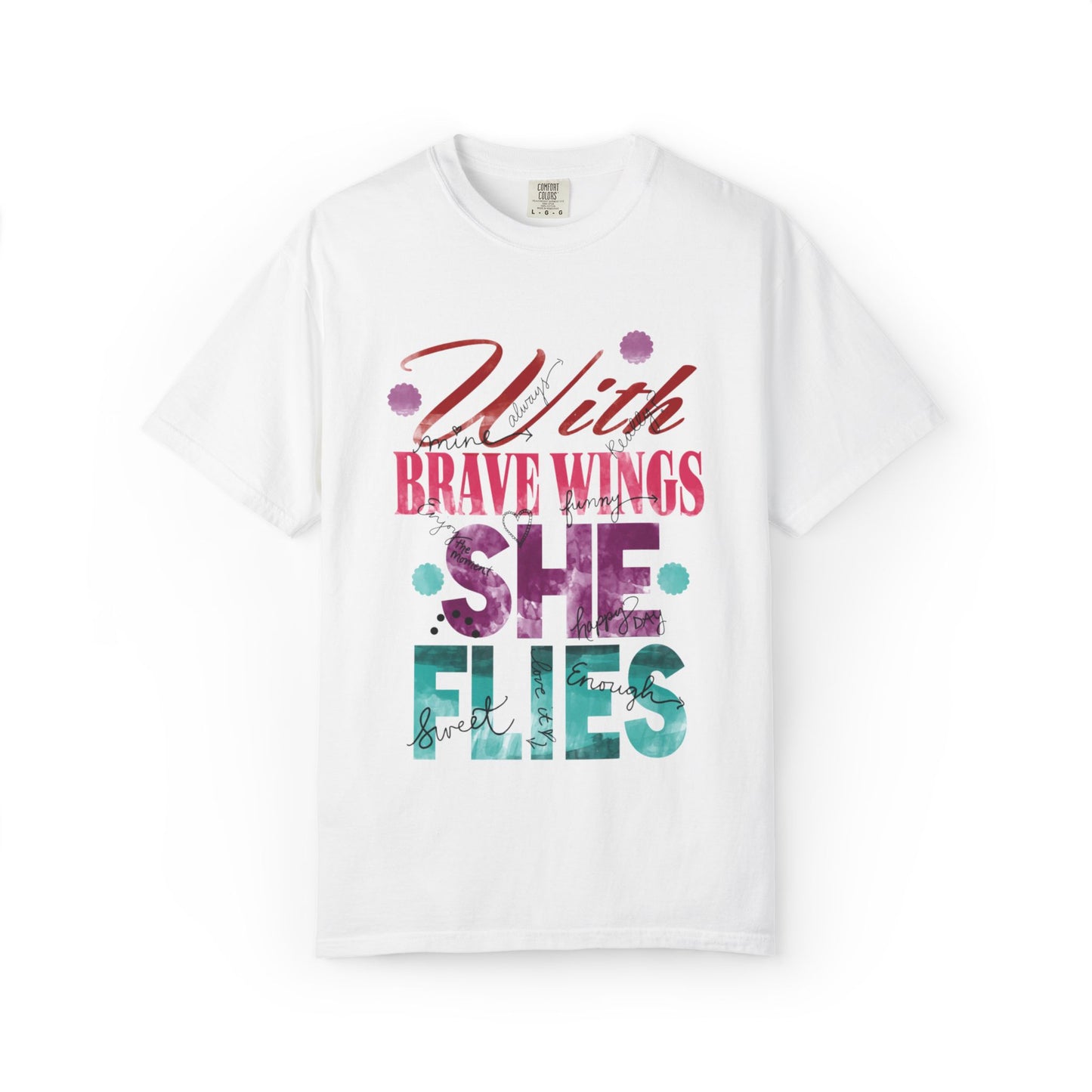 With Brave Wings She Flies Encouragement Self-belief Tee Moral Support Hopefulness Positivity High Achievements Unisex Heavy Cotton T-Shirt
