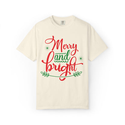Cheerful Merry & Bright Joyful Christmas Time Christmas Lights Merry Christmas Jesus Birth Unisex Heavy Cotton T-Shirt