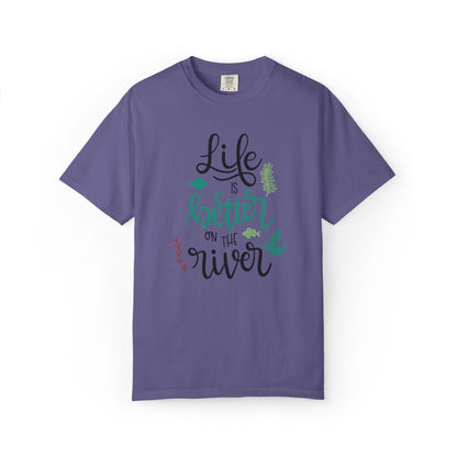 Life Is Better On The River Sand Seashells Waves Tee Elegance Glasses Amazing Fishes Unisex Heavy Cotton T-Shirt