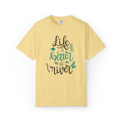 Life Is Better On The River Sand Seashells Waves Tee Elegance Glasses Amazing Fishes Unisex Heavy Cotton T-Shirt