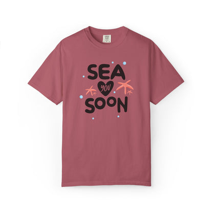 Sea You Soon Sarcastic Tee Ocean Wordplay Seaside Lover Summer Goodbye Ocean Trip Unisex Heavy Cotton T-Shirt
