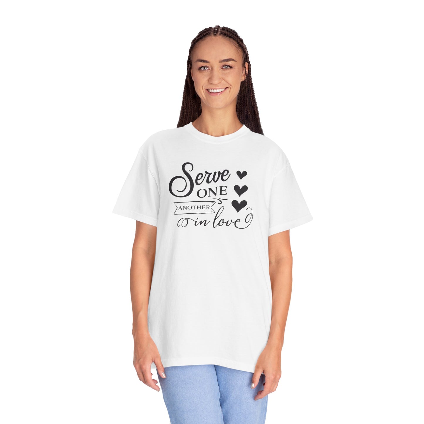 Serve One Another In Love Emotional Bond Affection Lovers Tee Romantic Relationship Forever Support Unisex Heavy Cotton T-Shirt
