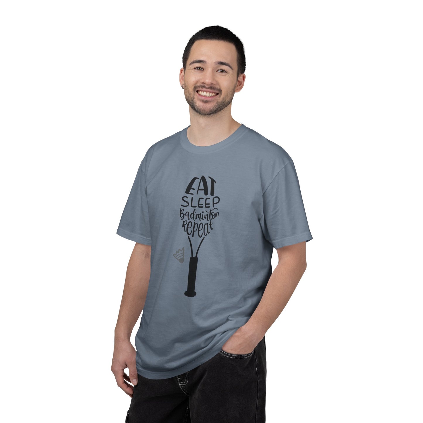 Eat Sleep Badminton Repeat Stay Active Motivation Tee Winning Attitude Sports Dedication Shuttlecock Addiction Unisex Heavy Cotton T-Shirt