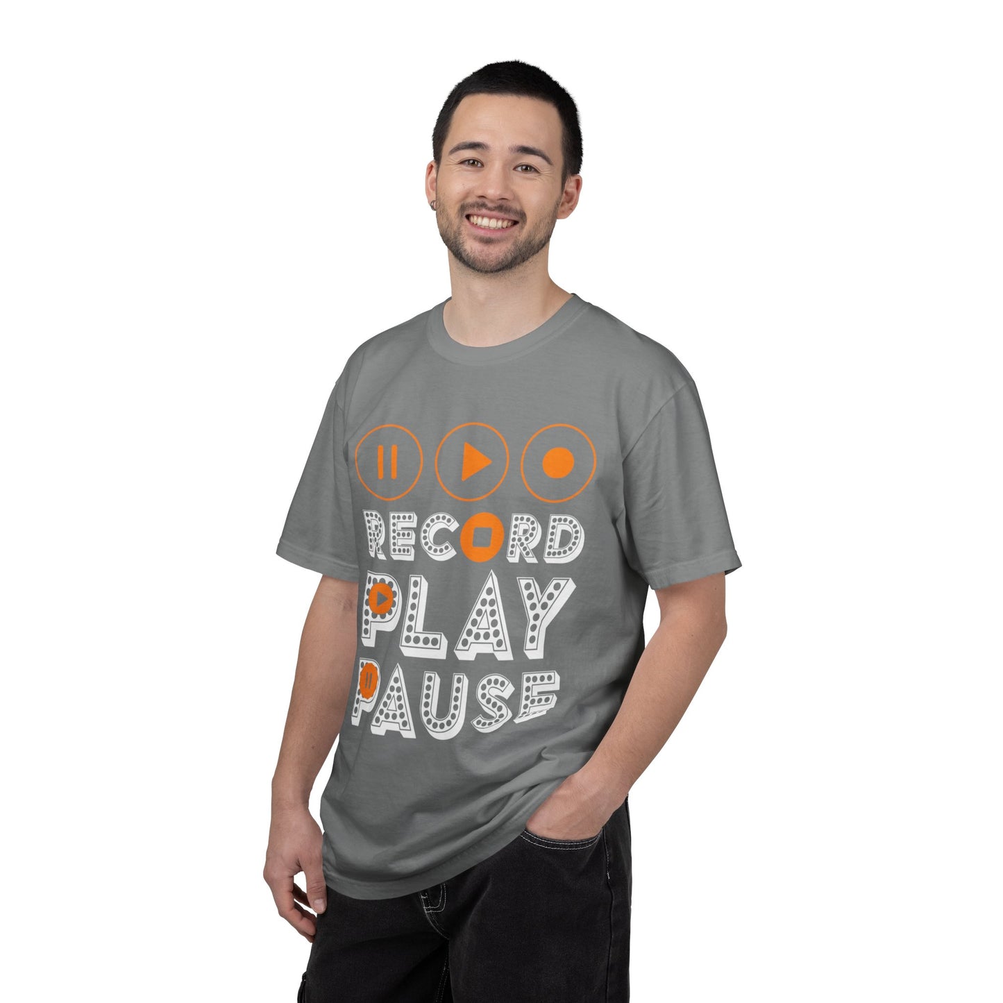 Thrilling Record Play Pause Playback Actions Sound Management Audio Functions Unisex Heavy Cotton T-Shirt
