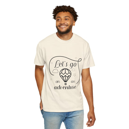 Let’s Go On An Adventure Nature Exploration Bonfire Travel Lovers Tee Freedom Hot Air Balloon Unisex Heavy Cotton T-Shirt
