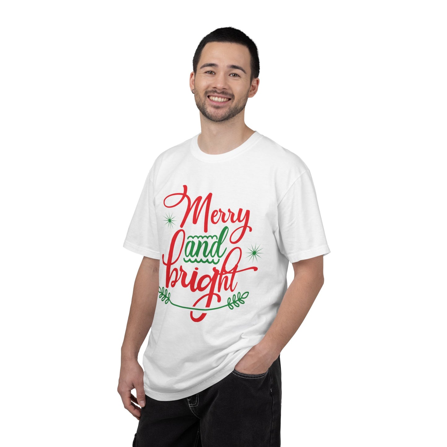 Cheerful Merry & Bright Joyful Christmas Time Christmas Lights Merry Christmas Jesus Birth Unisex Heavy Cotton T-Shirt