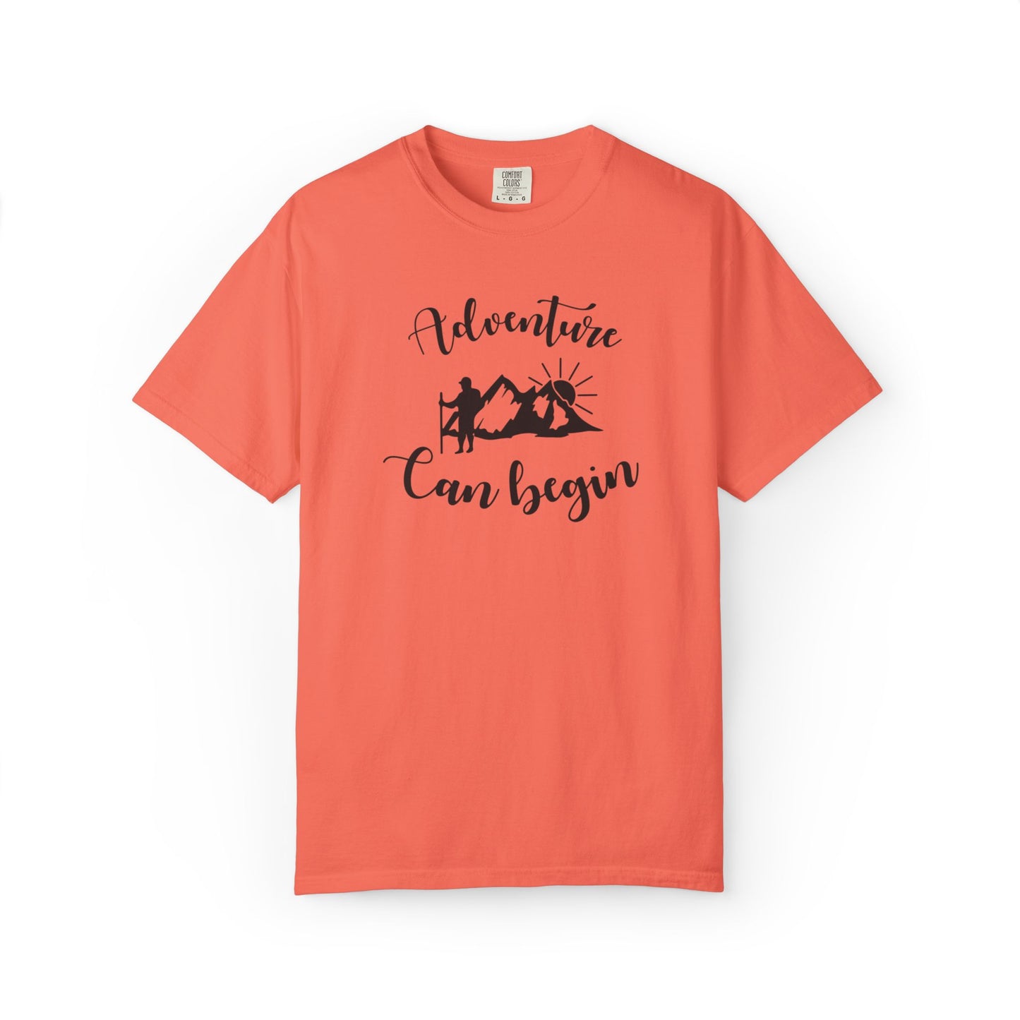 Adventure Can Begin Trendy Tee Enjoyment Mountain Hut Belays Ropes Fun Activities Exploring Unisex Heavy Cotton T-Shirt