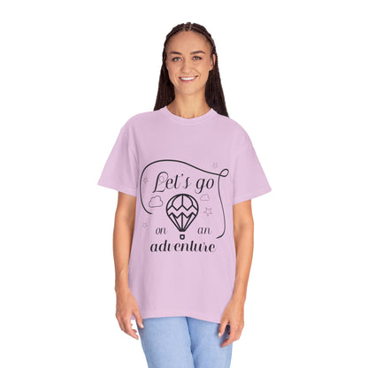 Let’s Go On An Adventure Nature Exploration Bonfire Travel Lovers Tee Freedom Hot Air Balloon Unisex Heavy Cotton T-Shirt